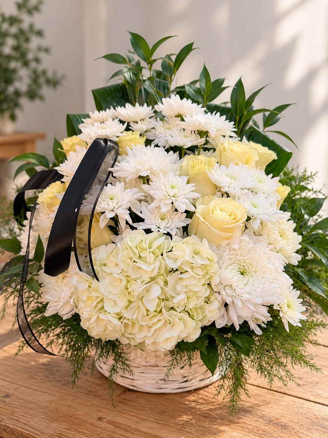Elegant White Sympathy Basket